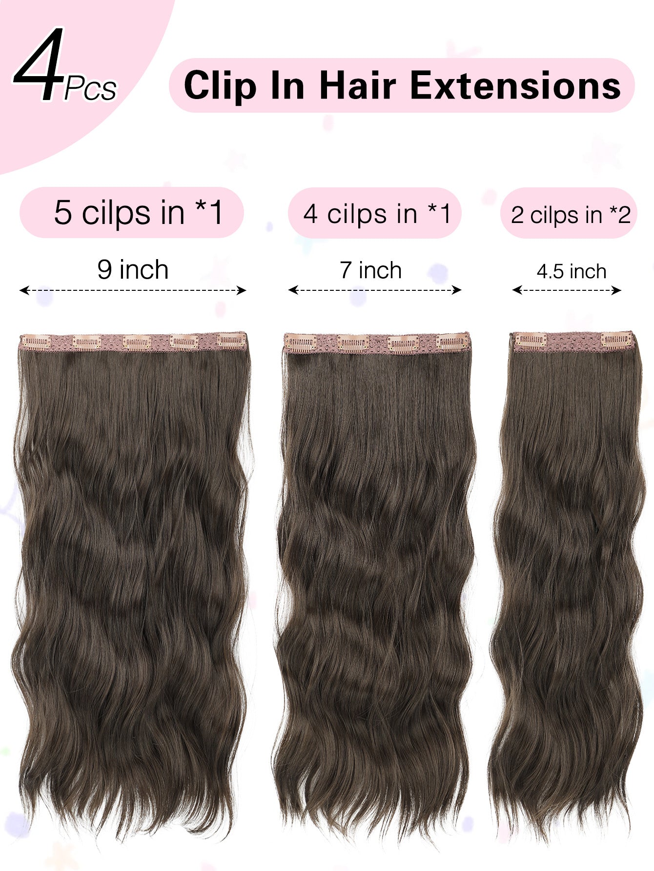 Long wavy four-piece clip hair fiber hair extensions-3