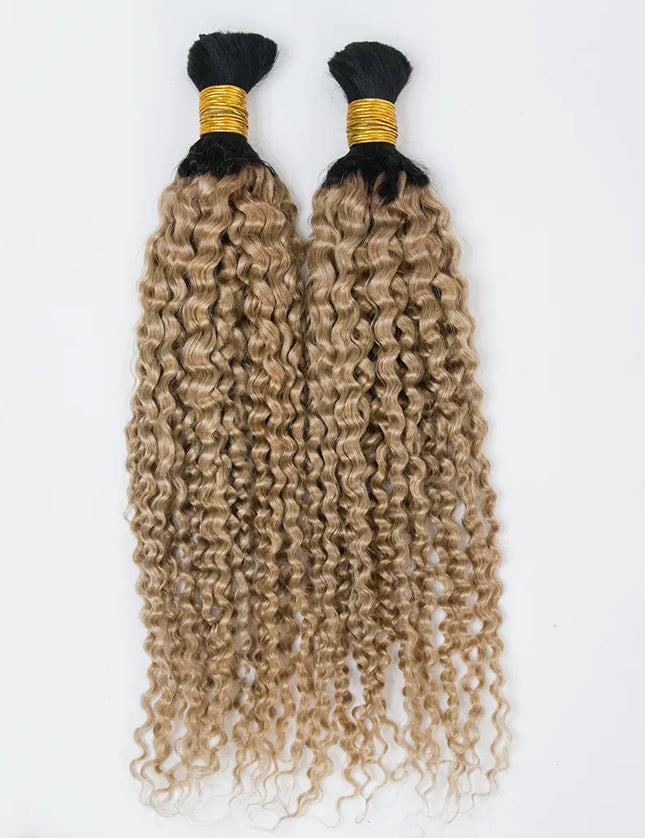 Curly wave ombre #1B/27 color 15A human hair bulk for braiding