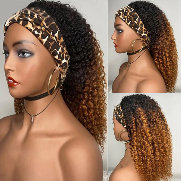 headband wig Color #1B/30 curly 100% Virgin Human Hair