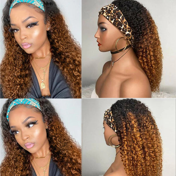 headband wig Color #1B/30 curly 100% Virgin Human Hair