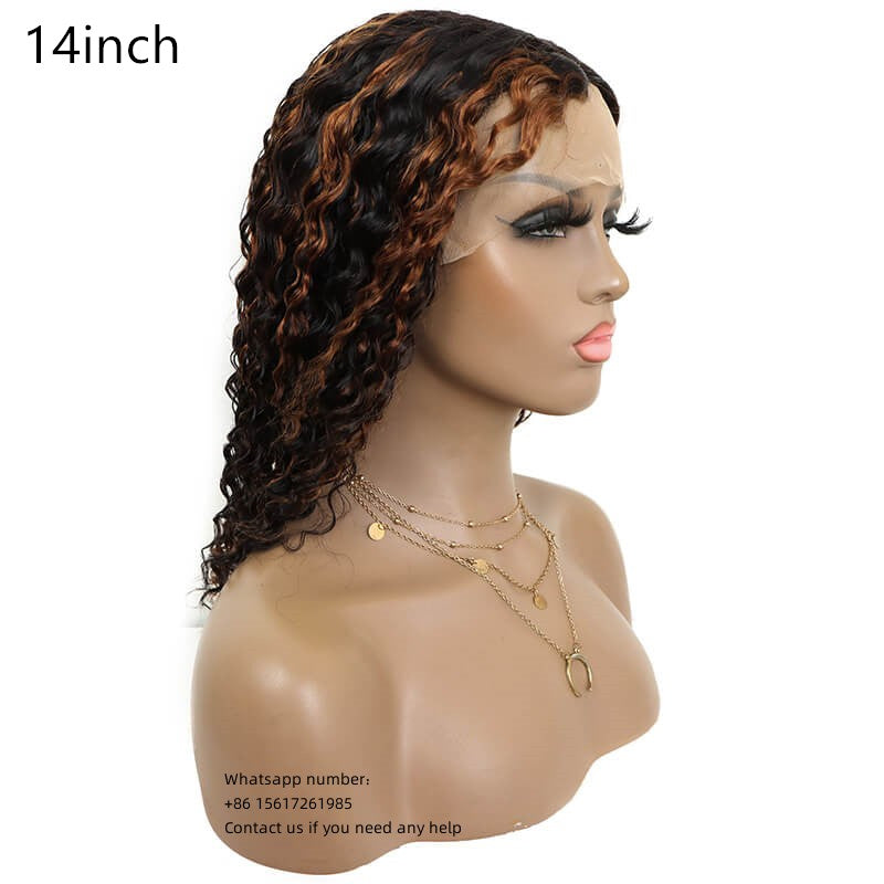 Color P1B/30 deep curly 13x4， Lace Frontal 100% Virgin Human Hair Wig  180% density