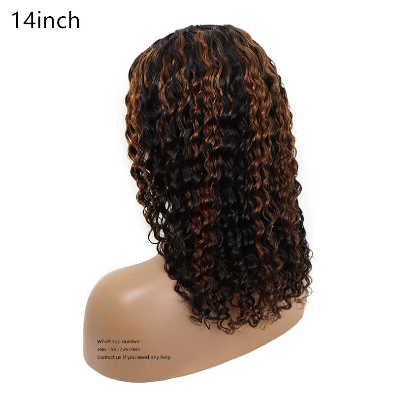 Color P1B/30 deep curly 13x4， Lace Frontal 100% Virgin Human Hair Wig  180% density