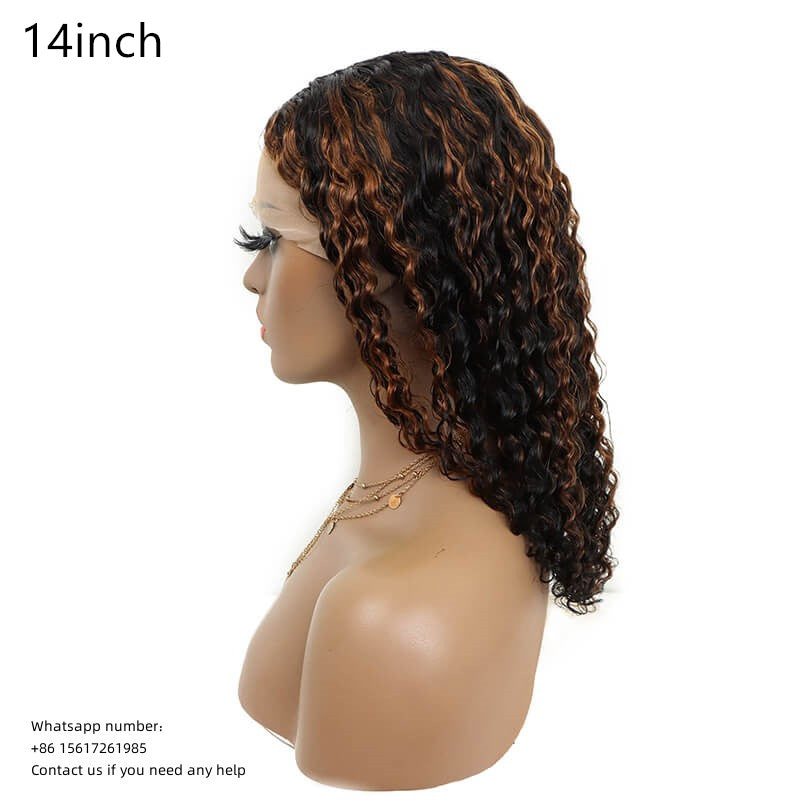 Color P1B/30 deep curly 13x4， Lace Frontal 100% Virgin Human Hair Wig  180% density