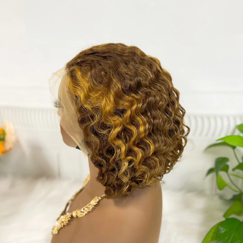 Deep wave color #p4/golden  Bob Wig 13x4 Lace Front 100% Virgin Human Hair