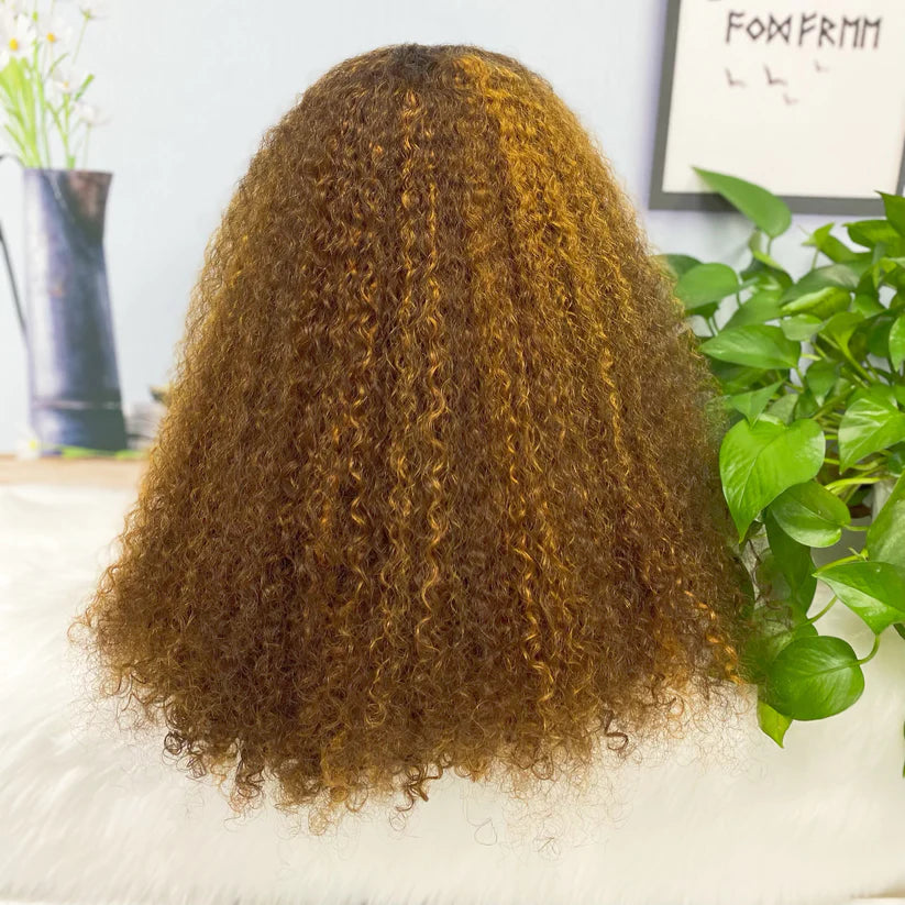 Jerry curl highlight color #6/golden, 13x4 Lace Frontal wig 100% Virgin Human Hair Transparent  LACE Wig 180% density 6