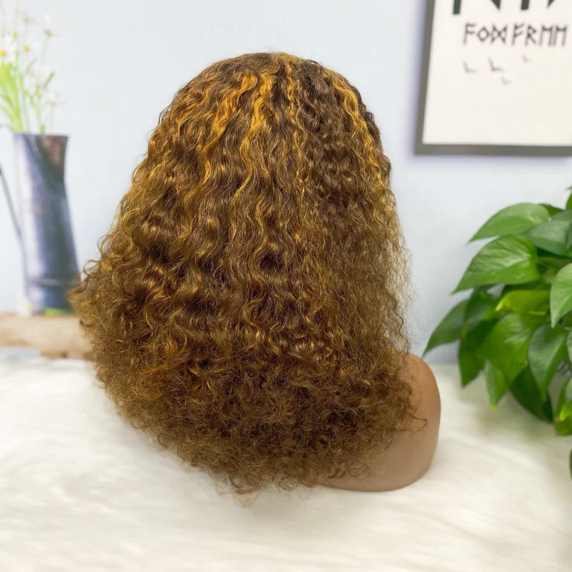 IC wave highlight  color #6/golden, 13x4 Lace Frontal wig 100% Virgin Human Hair Transparent  LACE Wig 180% density