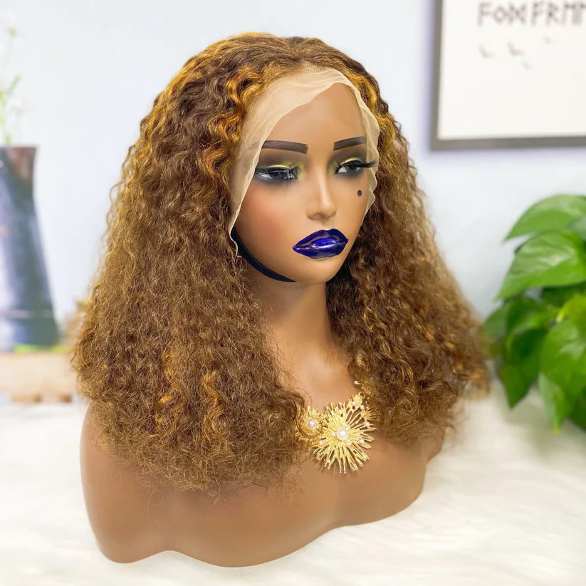 IC wave highlight  color #6/golden, 13x4 Lace Frontal wig 100% Virgin Human Hair Transparent  LACE Wig 180% density