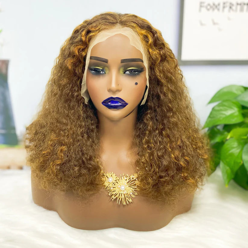 IC wave highlight  color #6/golden, 13x4 Lace Frontal wig 100% Virgin Human Hair Transparent  LACE Wig 180% density