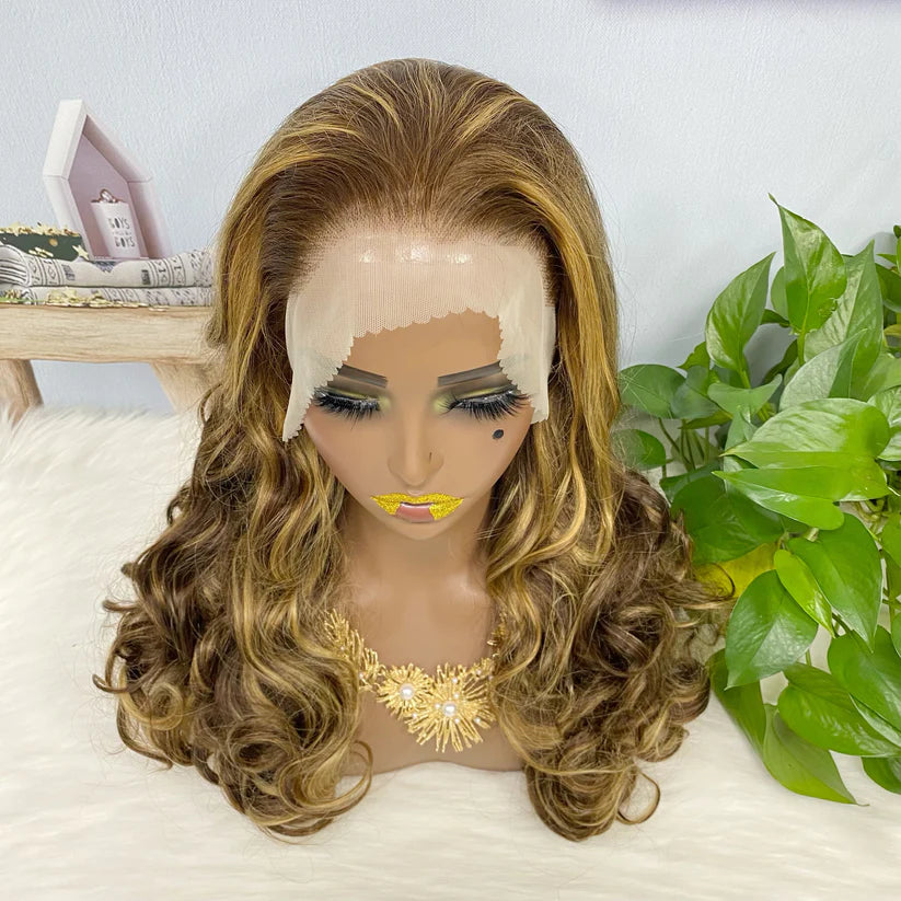 Loose wave color #P6/golden, 13x4 Lace Frontal wig 100% Virgin Human Hair Transparent  LACE Wig 180% density