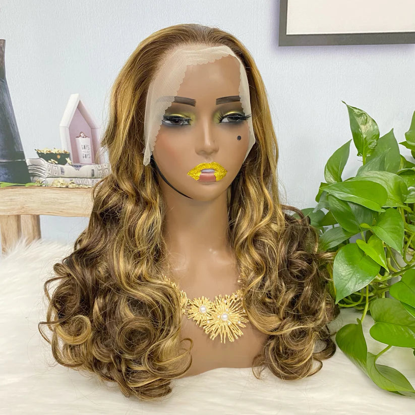 Loose wave color #P6/golden, 13x4 Lace Frontal wig 100% Virgin Human Hair Transparent  LACE Wig 180% density