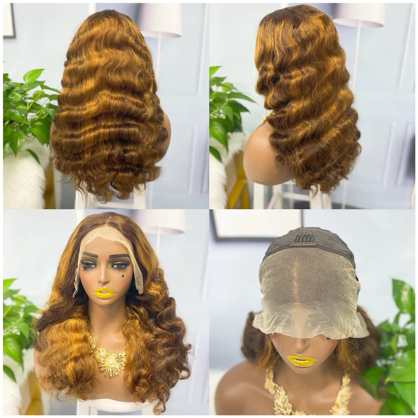 Fashion wave color #P4/golden， 13x4 Lace Frontal wig 100% Virgin Human Hair Transparent  LACE Wig 180% density