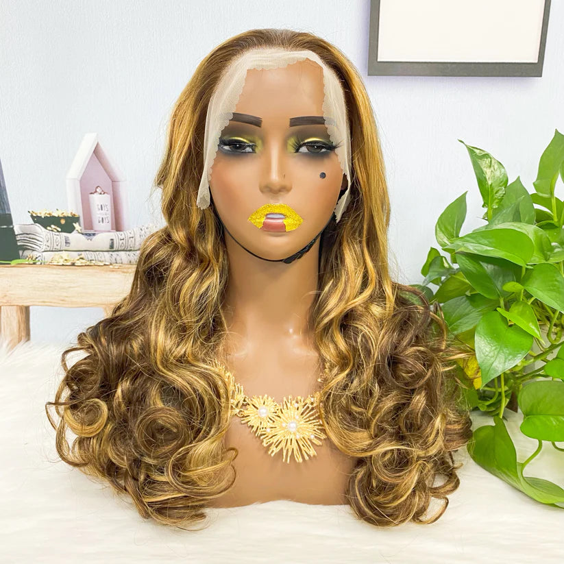 Loose wave color #P6/golden, 13x4 Lace Frontal wig 100% Virgin Human Hair Transparent  LACE Wig 180% density