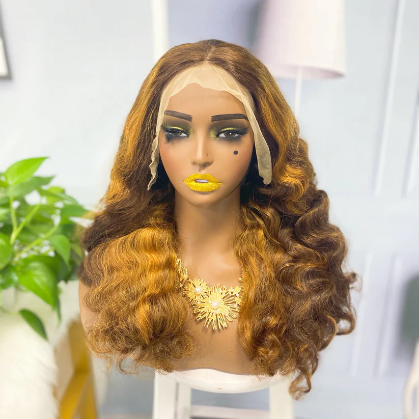 Fashion wave color #P4/golden， 13x4 Lace Frontal wig 100% Virgin Human Hair Transparent  LACE Wig 180% density