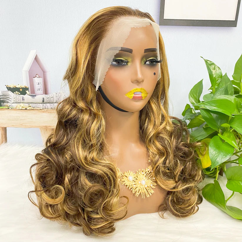 Loose wave color #P6/golden, 13x4 Lace Frontal wig 100% Virgin Human Hair Transparent  LACE Wig 180% density