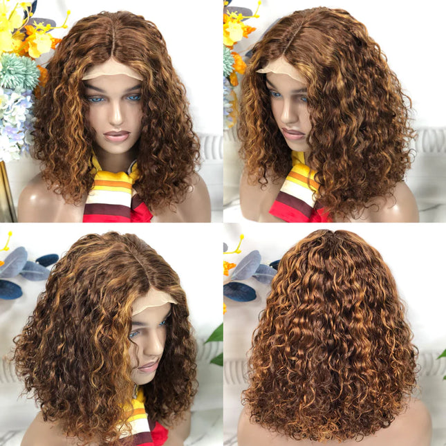 Water wave #4/30 color 4x4，5x5 Lace closure 100% Virgin Human Hair Wig 15A