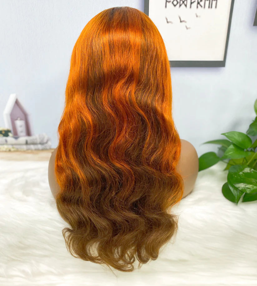 Color 350/4 highlight  body wave 13x4，Transparent Lace Frontal 100% Virgin Human Hair LACE Wig 180% density