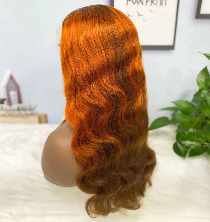 Color 350/4 highlight  body wave 13x4，Transparent Lace Frontal 100% Virgin Human Hair LACE Wig 180% density