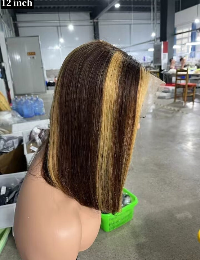 4/27 Bob Wig 13x4 Lace Front 100% Virgin Human Hair 150% density