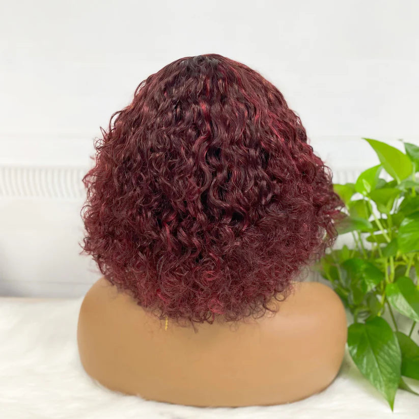 Jerry curly -- highlight burgandy /#99  color--full machine made wig with bang