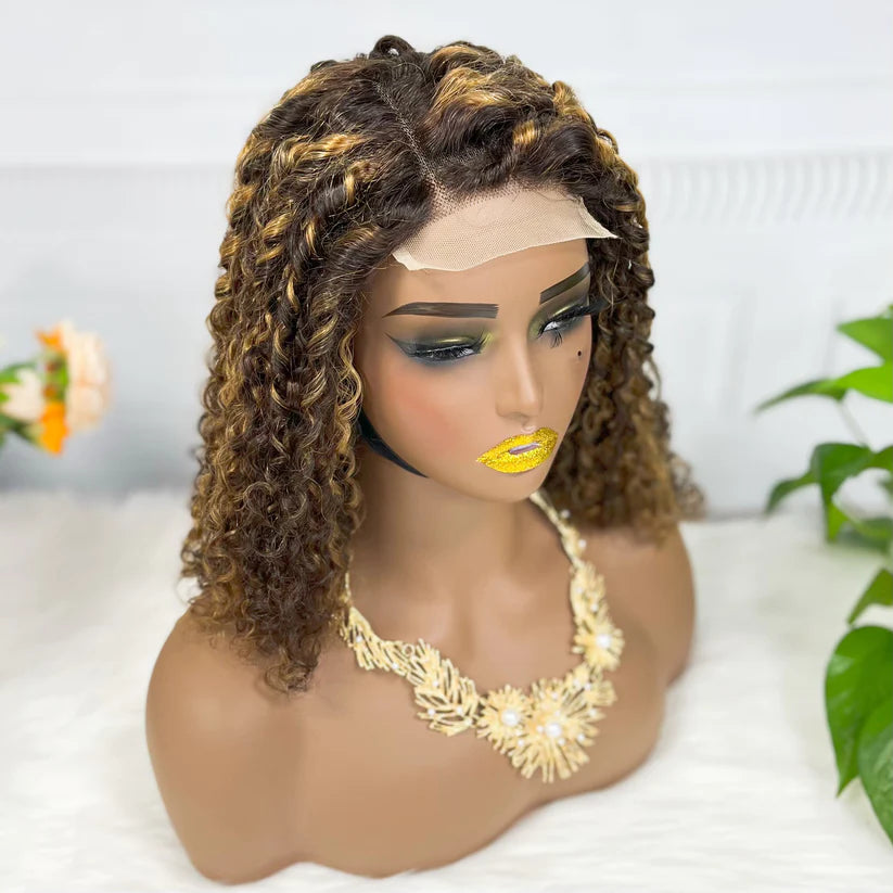 Color #427  pixie  curly Bob wig 4*4, 5*5 lace closure wig 100% Virgin Human Hair Wig