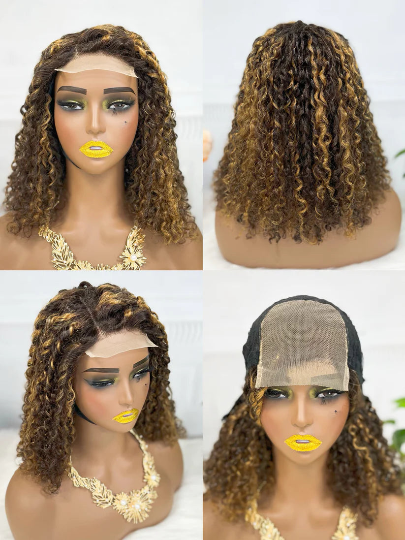 Color #427  pixie  curly Bob wig 4*4, 5*5 lace closure wig 100% Virgin Human Hair Wig