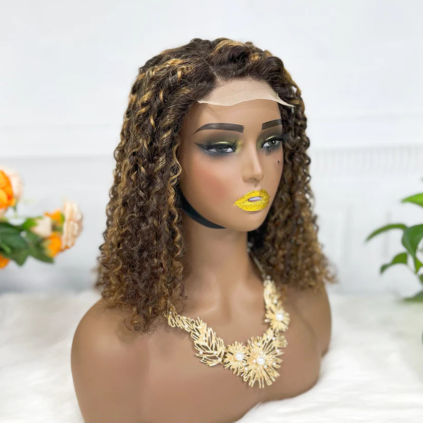 Color #427  pixie  curly Bob wig 4*4, 5*5 lace closure wig 100% Virgin Human Hair Wig