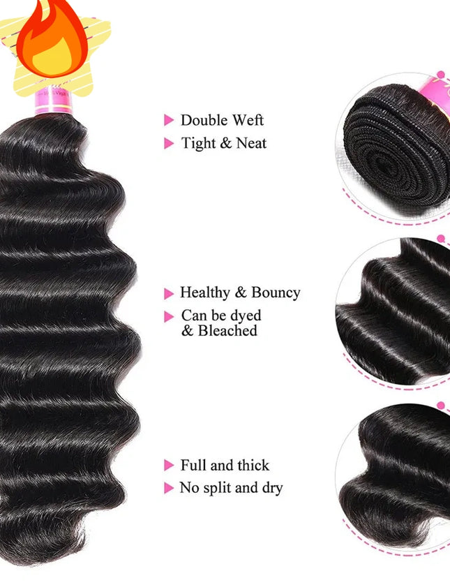 Loose Deep Wave 100% human hair Bundles Hair Weave 1pc natural black color