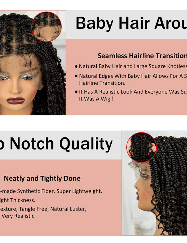16 Inch Pre-cut Short Boho Braided Box 360 Full Lace Synthetic Cornrow Bob Wig-- 1B/99j color