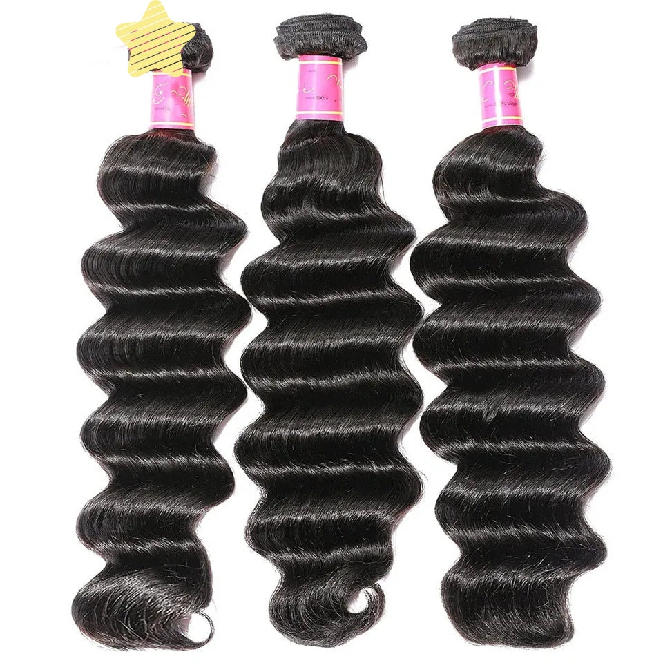 Loose Deep Wave 100% human hair Bundles Hair Weave 1pc natural black color