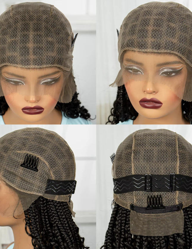 16 Inch Pre-cut Short Boho Braided Box 360 Full Lace Synthetic Cornrow Bob Wig-- 1B/99j color