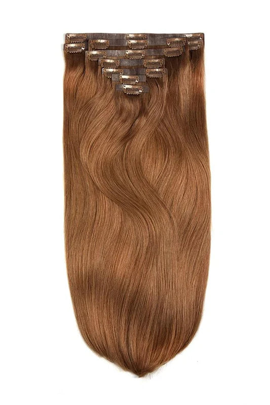 PU clip hair extensions--Light Auburn Color