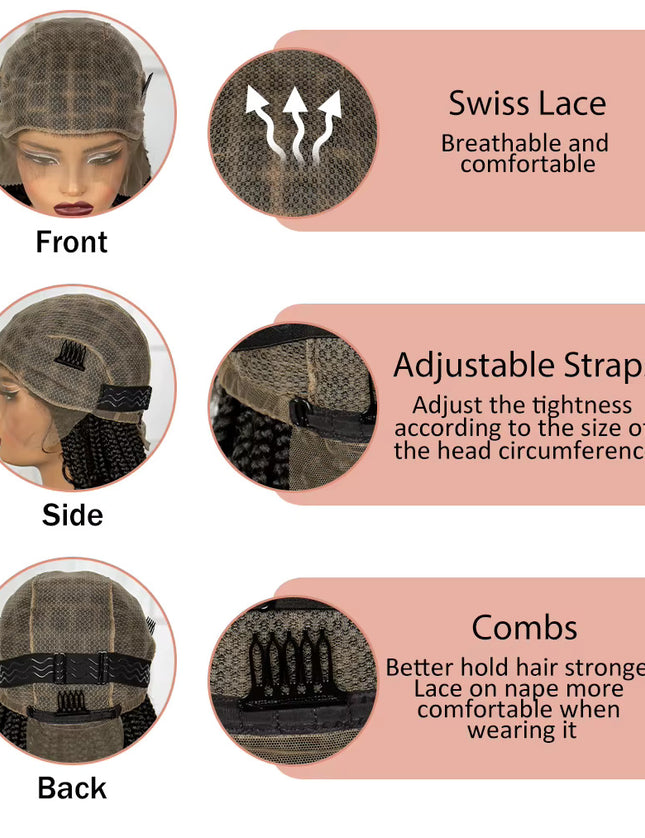 16 Inch Pre-cut Short Boho Braided Box 360 Full Lace Synthetic Cornrow Bob Wig-- 1B/99j color