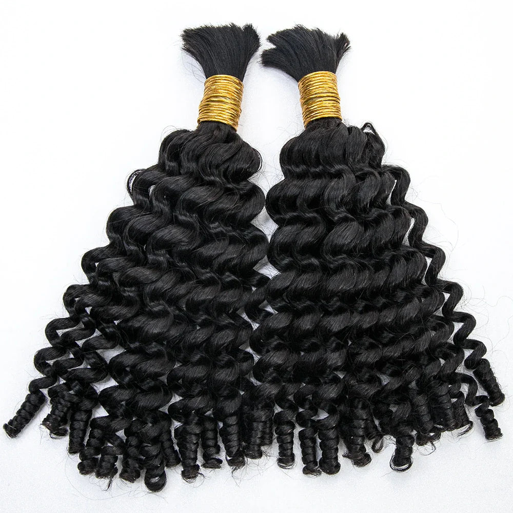 Cabello humano rizado en espiral color negro natural 12A a granel para trenzar