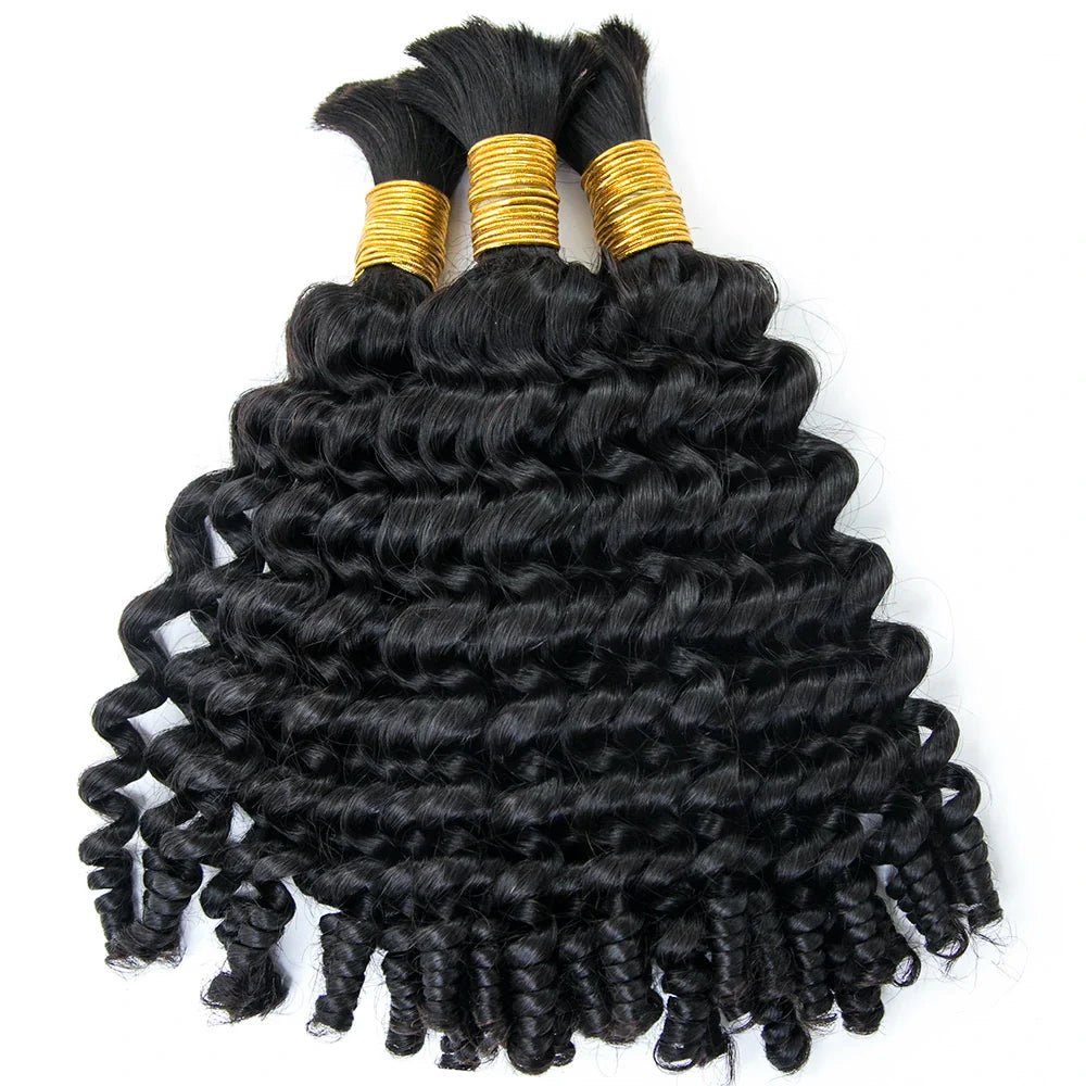 Cabello humano rizado en espiral color negro natural 12A a granel para trenzar