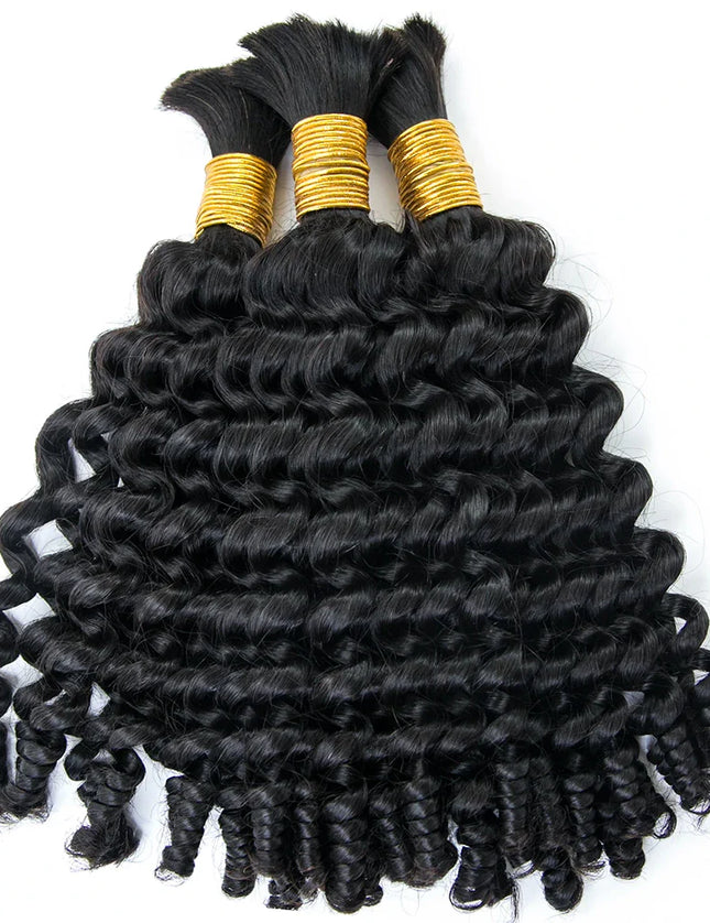 Spiral curly natural black color 15A human hair bulk for braiding