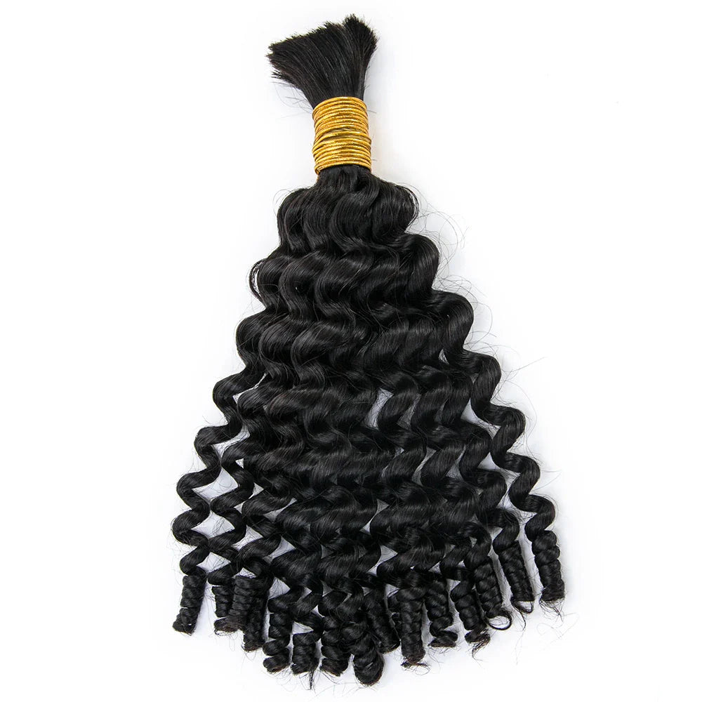 Cabello humano rizado en espiral color negro natural 12A a granel para trenzar