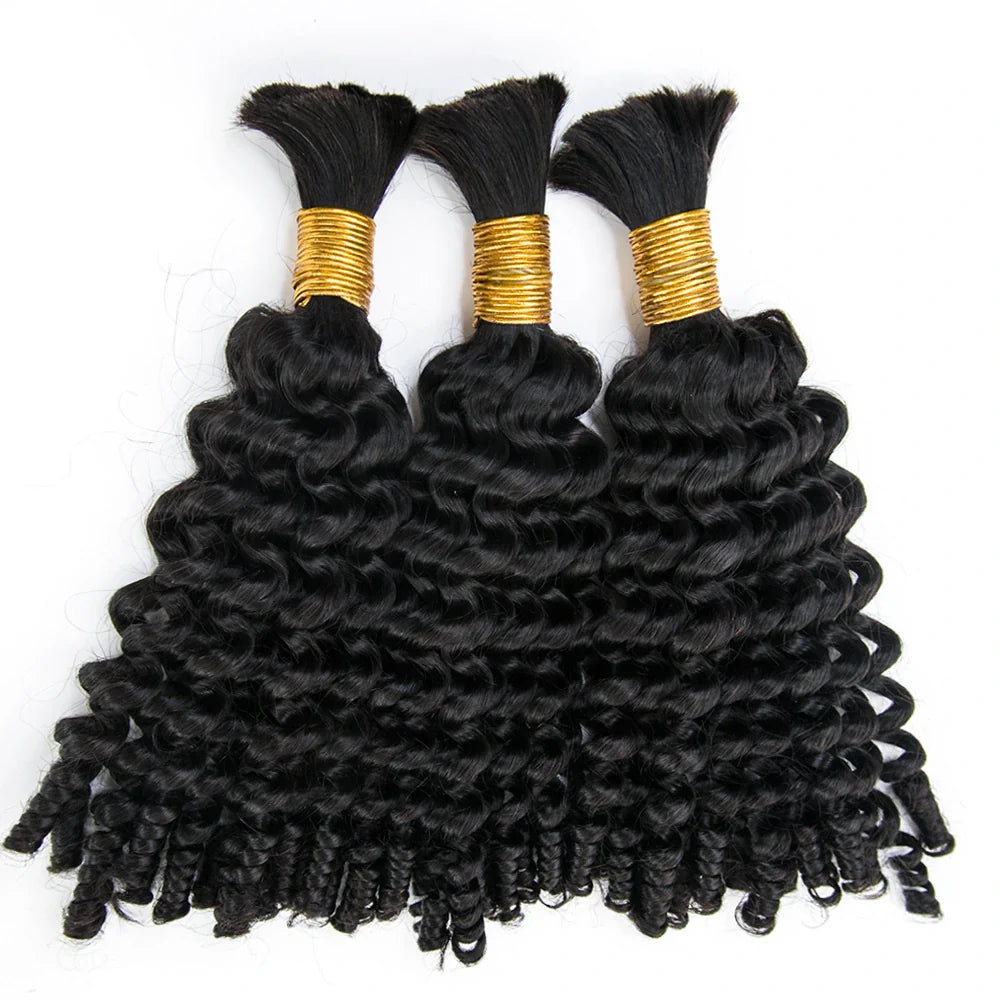 Cabello humano rizado en espiral color negro natural 12A a granel para trenzar