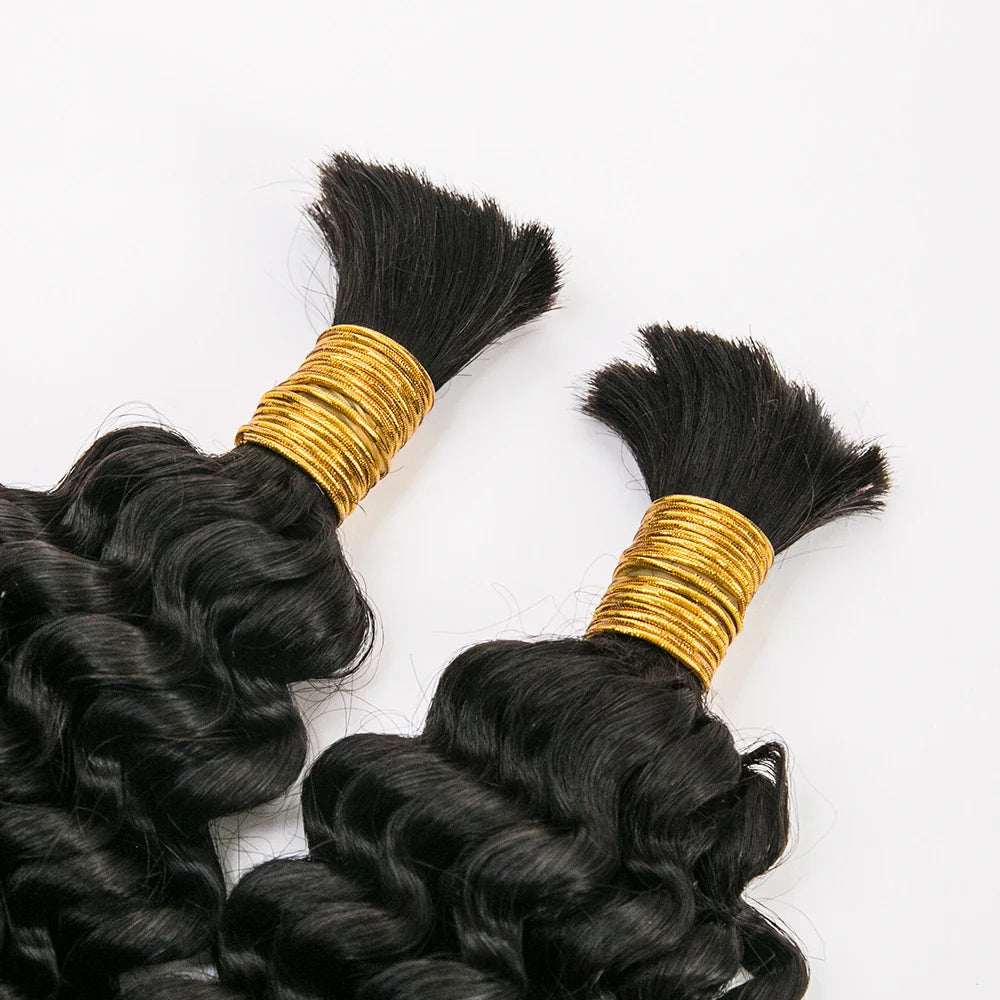 Cabello humano rizado en espiral color negro natural 12A a granel para trenzar