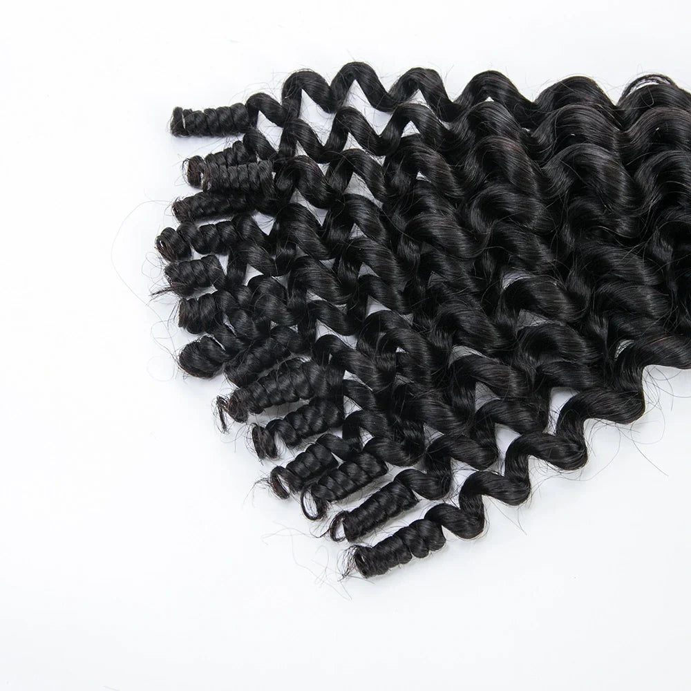 Cabello humano rizado en espiral color negro natural 12A a granel para trenzar