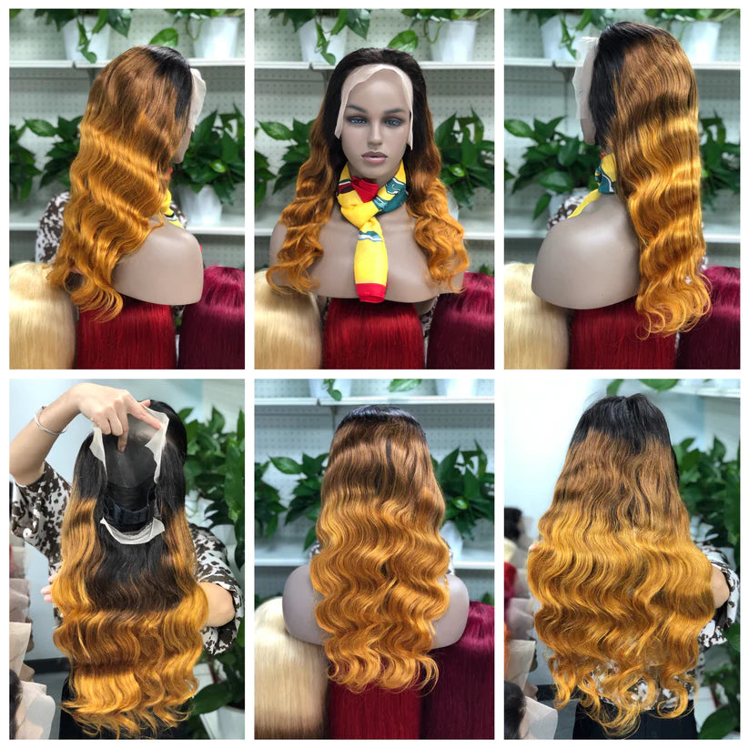 Color 1b/4/30， body wave Transparent Lace Frontal 180% density 13x4 Virgin Human Hair wig