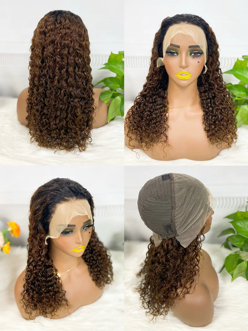 Jerry curly color #1B/4, 13x4 Lace Frontal wig 100% Virgin Human Hair Transparent  LACE Wig 180% density