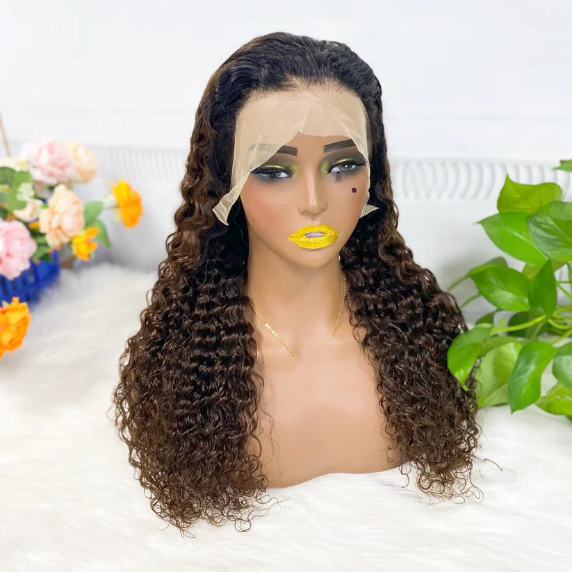 Jerry curly color #1B/4, 13x4 Lace Frontal wig 100% Virgin Human Hair Transparent  LACE Wig 180% density