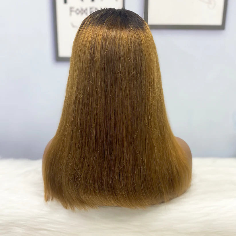 Color #T1b/6，straight, 13x4 Lace Frontal wig 100% Virgin Human Hair Bob Wig