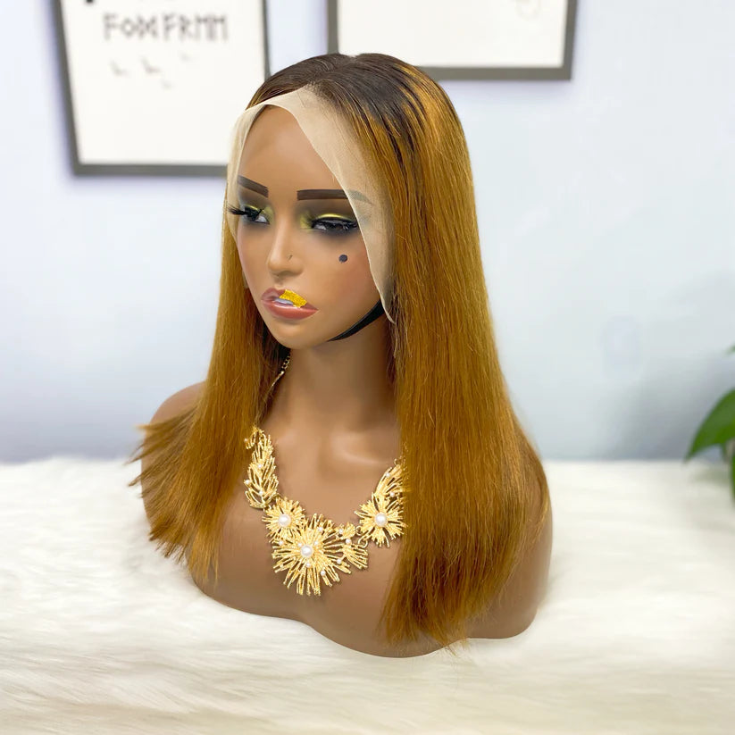 Color #T1b/6，straight, 13x4 Lace Frontal wig 100% Virgin Human Hair Bob Wig