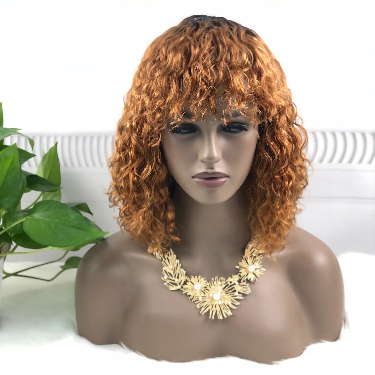 Water wave -- highlight  #T1B/30 color  --full machine made wig with bang