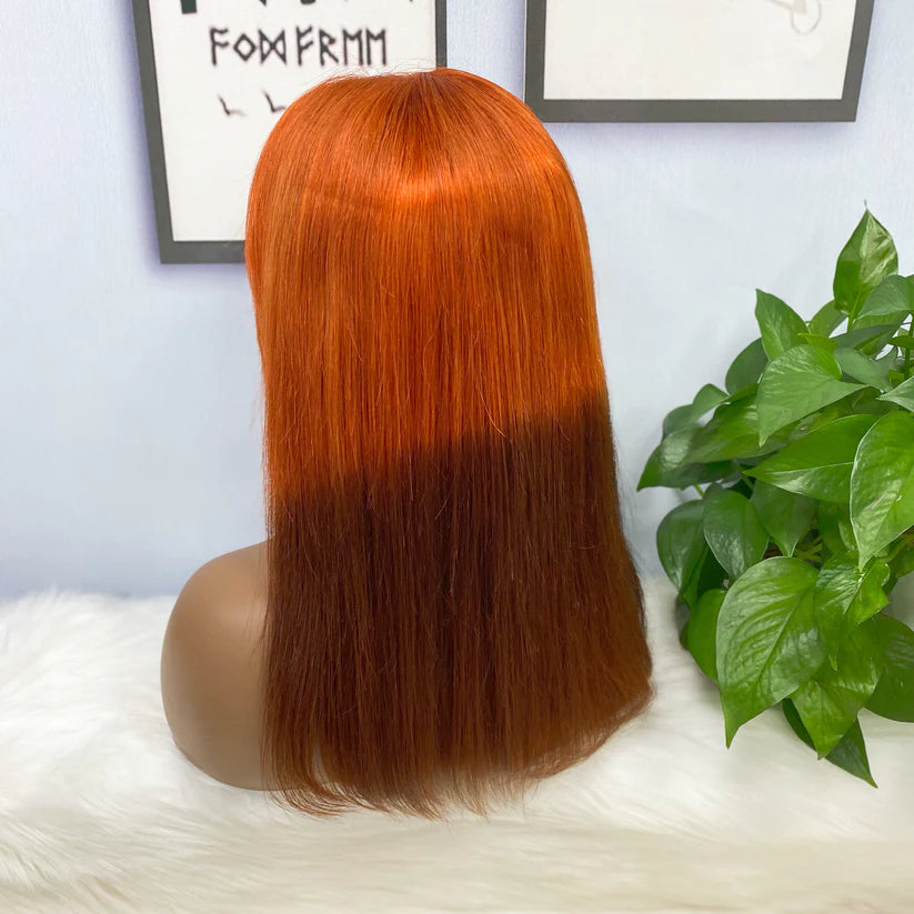 Color #T350/4，straight, 13x4 Lace Frontal wig 100% Virgin Human Hair Bob Wig