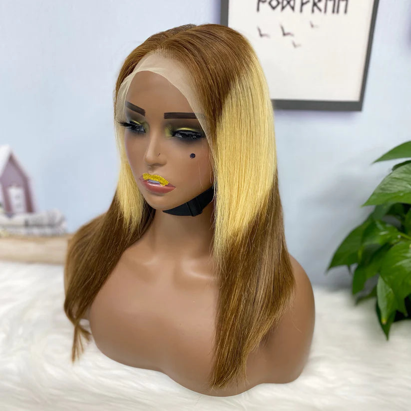 Color #T4/27/4，straight, 13x4 Lace Frontal wig 100% Virgin Human Hair Bob Wig