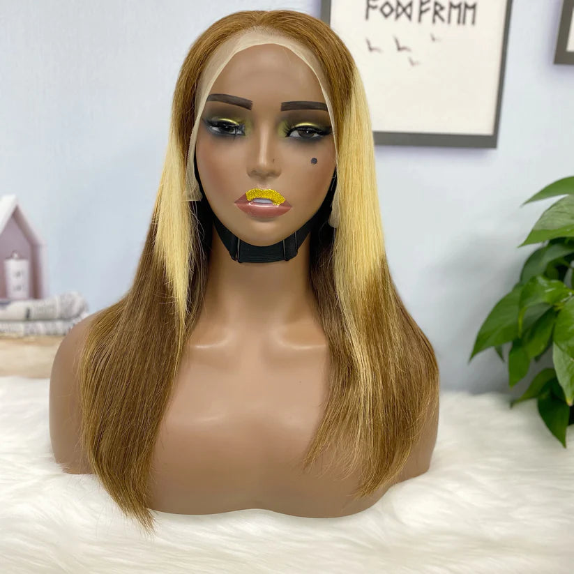 Color #T4/27/4，straight, 13x4 Lace Frontal wig 100% Virgin Human Hair Bob Wig