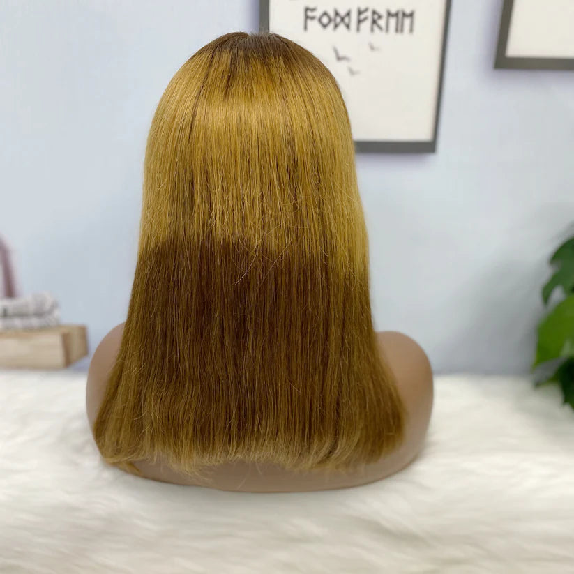 Color #T4/30/4，straight, 13x4 Lace Frontal wig 100% Virgin Human Hair Bob Wig