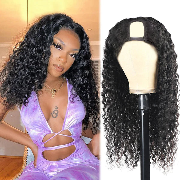 Natural color bob wig deep wave 100% Virgin Human Hair U part wig